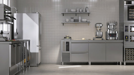 Commercial Kitchen with White Tile Walls