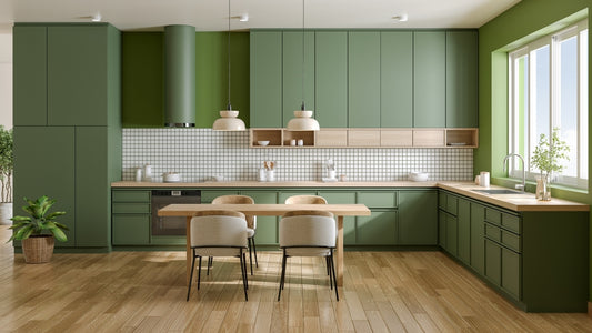 Green Modern Kitchen with Tiled Walls 