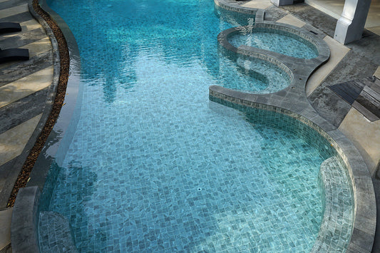 Pool lined with porcelain pool tiles