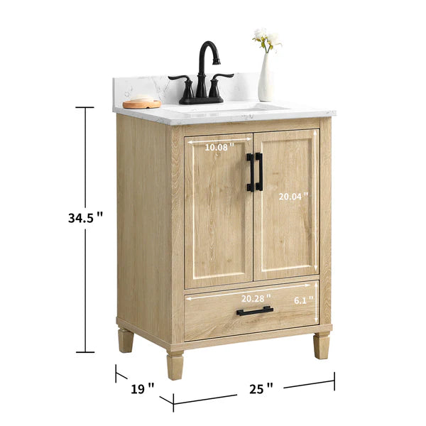 OasisTile Vantique 24“ Single Vanity With Carrara White Engineered Stone Top Horizon Tile