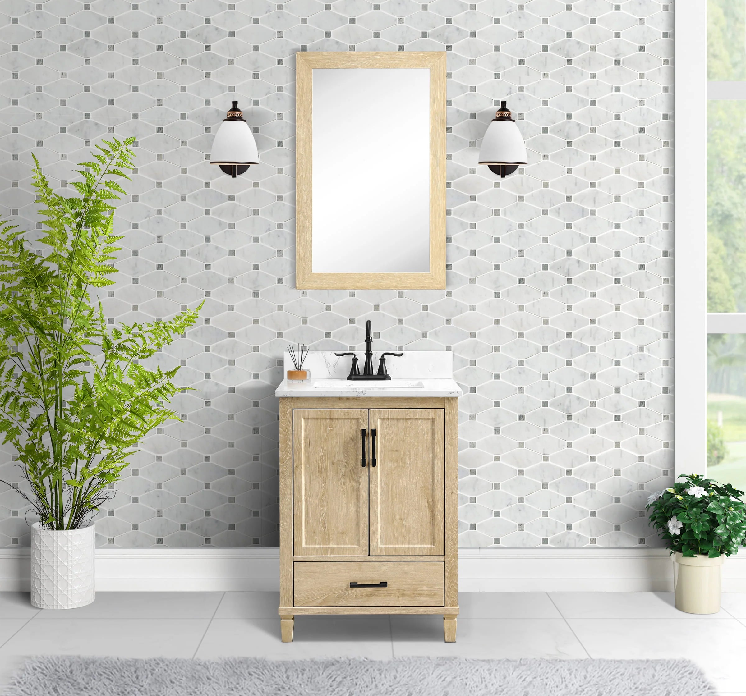 OasisTile Vantique 24“ Single Vanity With Carrara White Engineered Stone Top