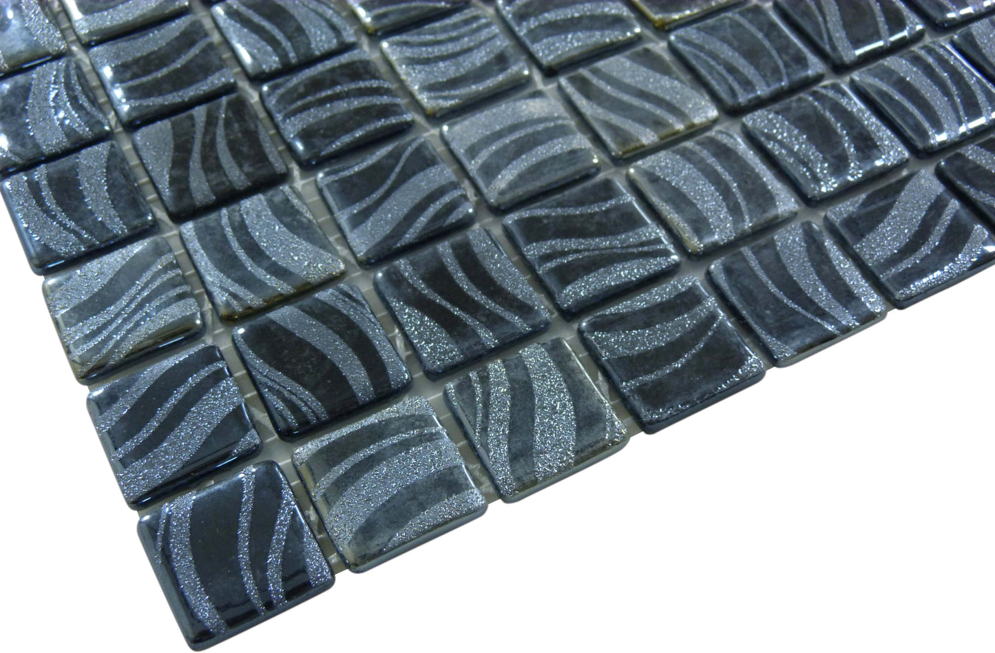 Glitter Black 1x1 Glossy Glass Tile Absolut Glass