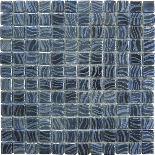 Glitter Black 1x1 Glossy Glass Tile Absolut Glass