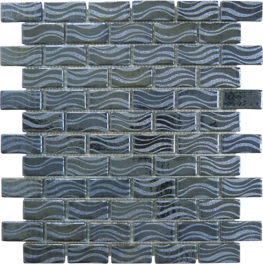 Glitter Black 1x2 Glossy Glass Tile Absolut Glass