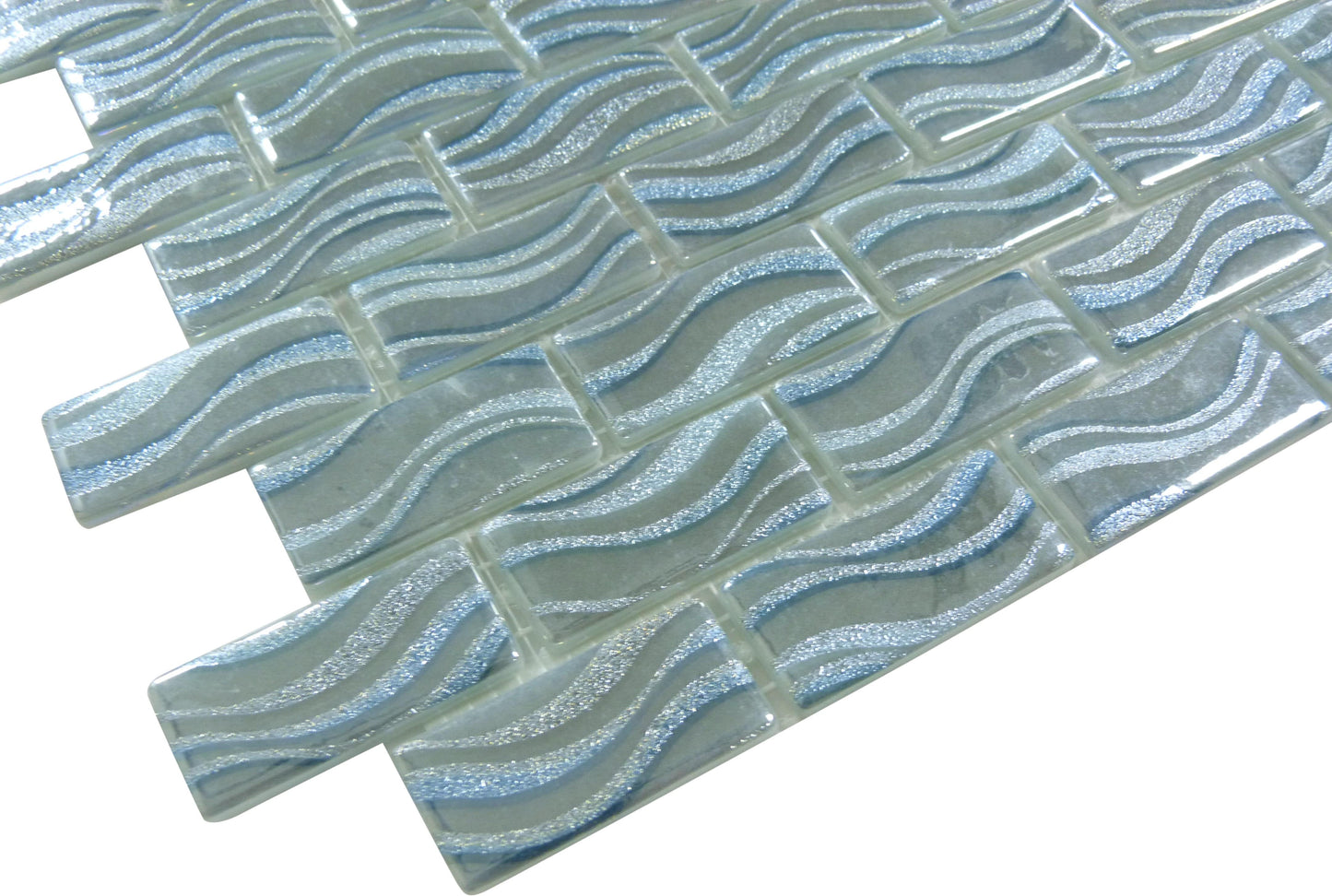 Glitter Grey 1x2 Glossy Glass Tile Absolut Glass