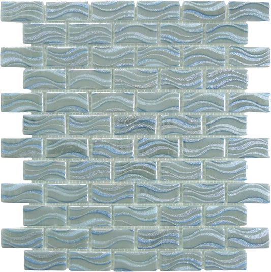 Glitter Grey 1x2 Glossy Glass Tile Absolut Glass