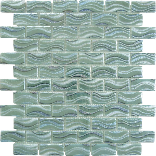 Glitter Jade 1x2 Glossy Glass Tile Absolut Glass