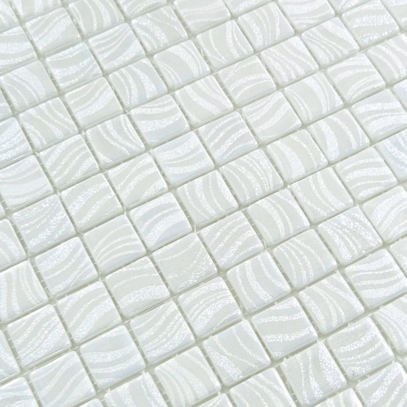 Glitter White 1x1 Glossy Glass Tile Absolut Glass