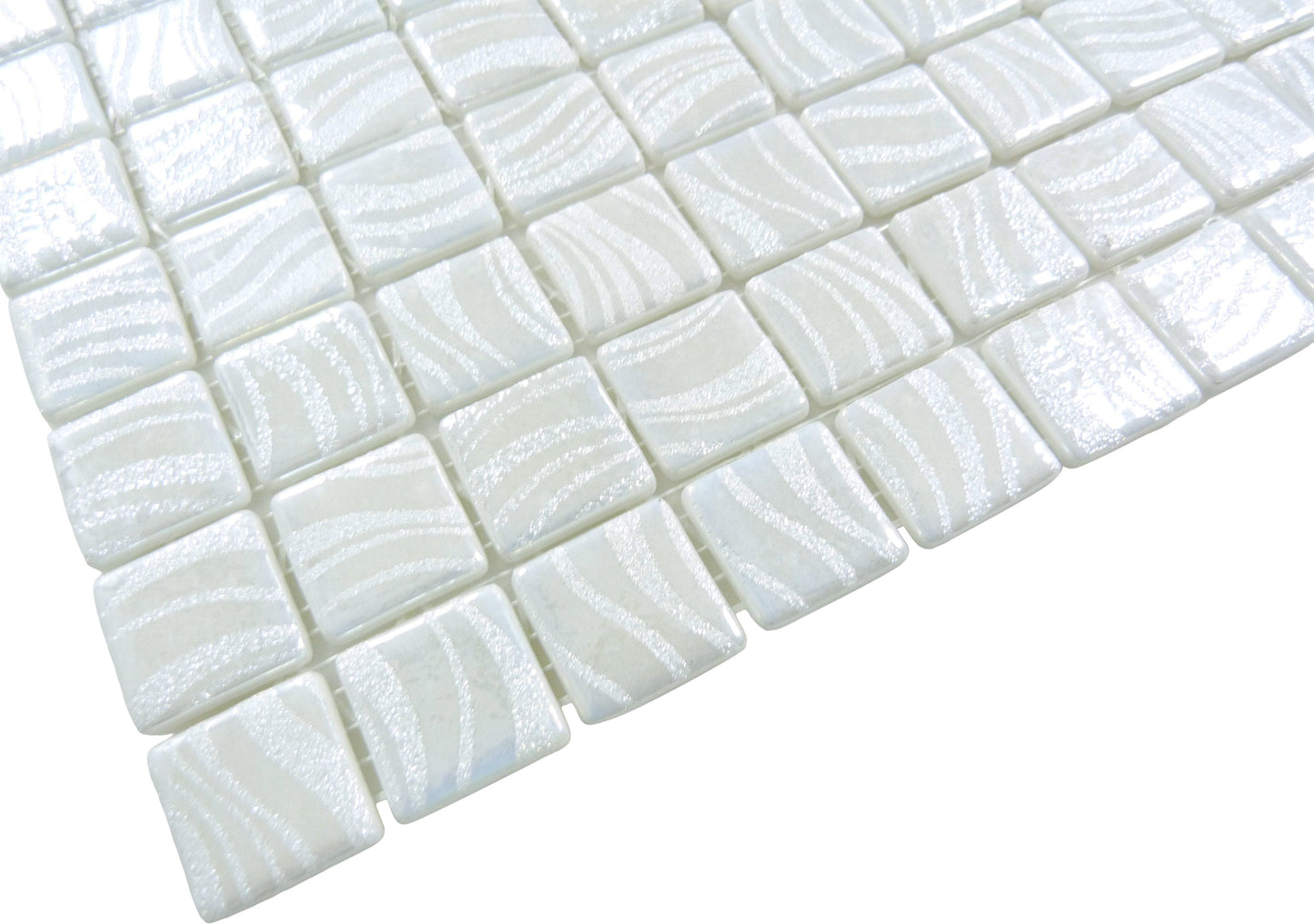 Glitter White 1x1 Glossy Glass Tile Absolut Glass