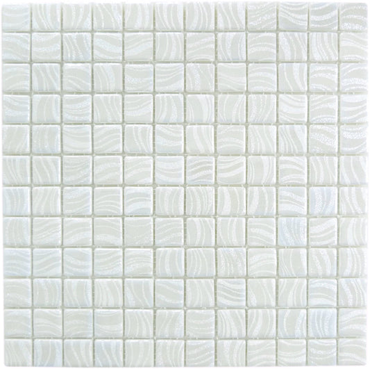 Glitter White 1x1 Glossy Glass Tile Absolut Glass