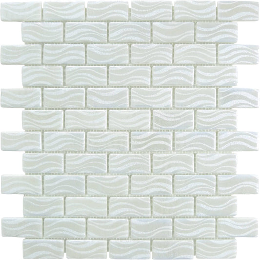 Glitter White 1x2 Glossy Glass Tile Absolut Glass