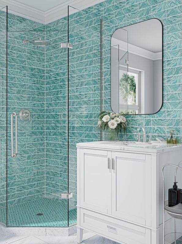 Oceanique High Tide Turquoise 3x12 Glossy Glass Tile Dynamic Surfaces