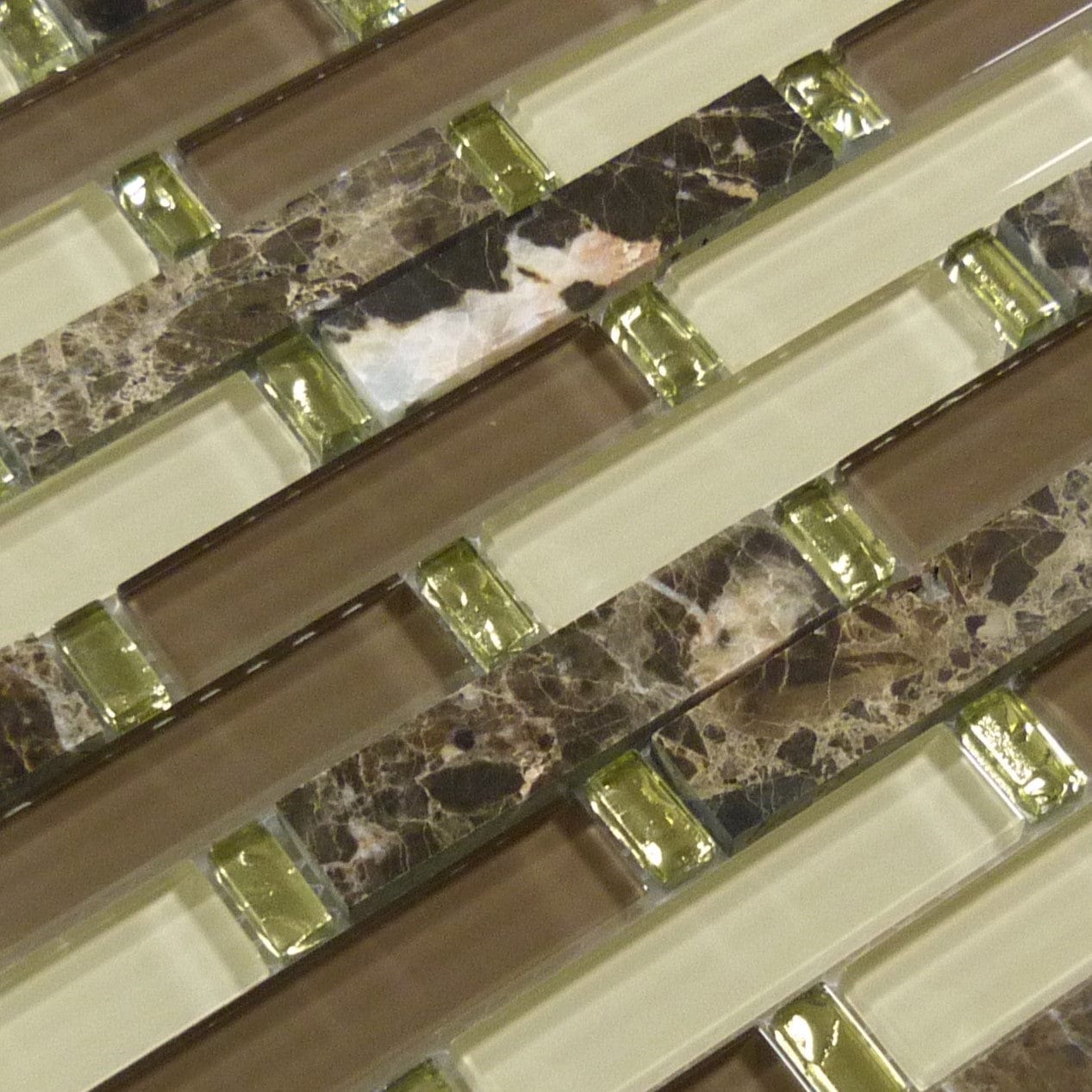 Crunched Walnut Brown 1x4 Glass and Stone Glossy Tile Euro Glass