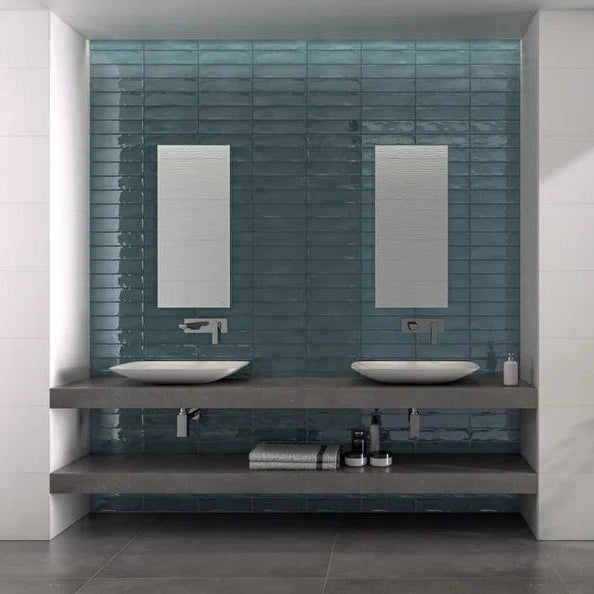 Brooklyn Denim Blue 3x12 Glossy Ceramic Tile Euro Glass