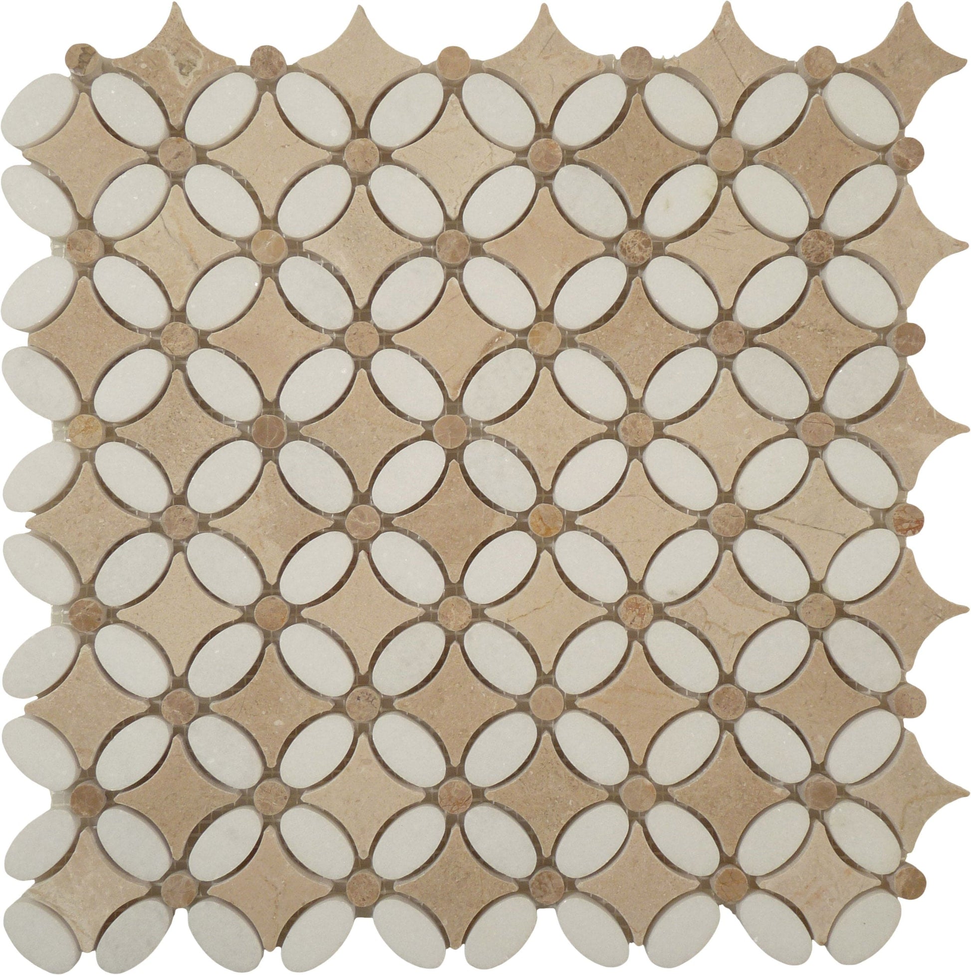 Thassos White, Emperador Light and Crema Marfil Beige Flower Stone Tile Euro Glass