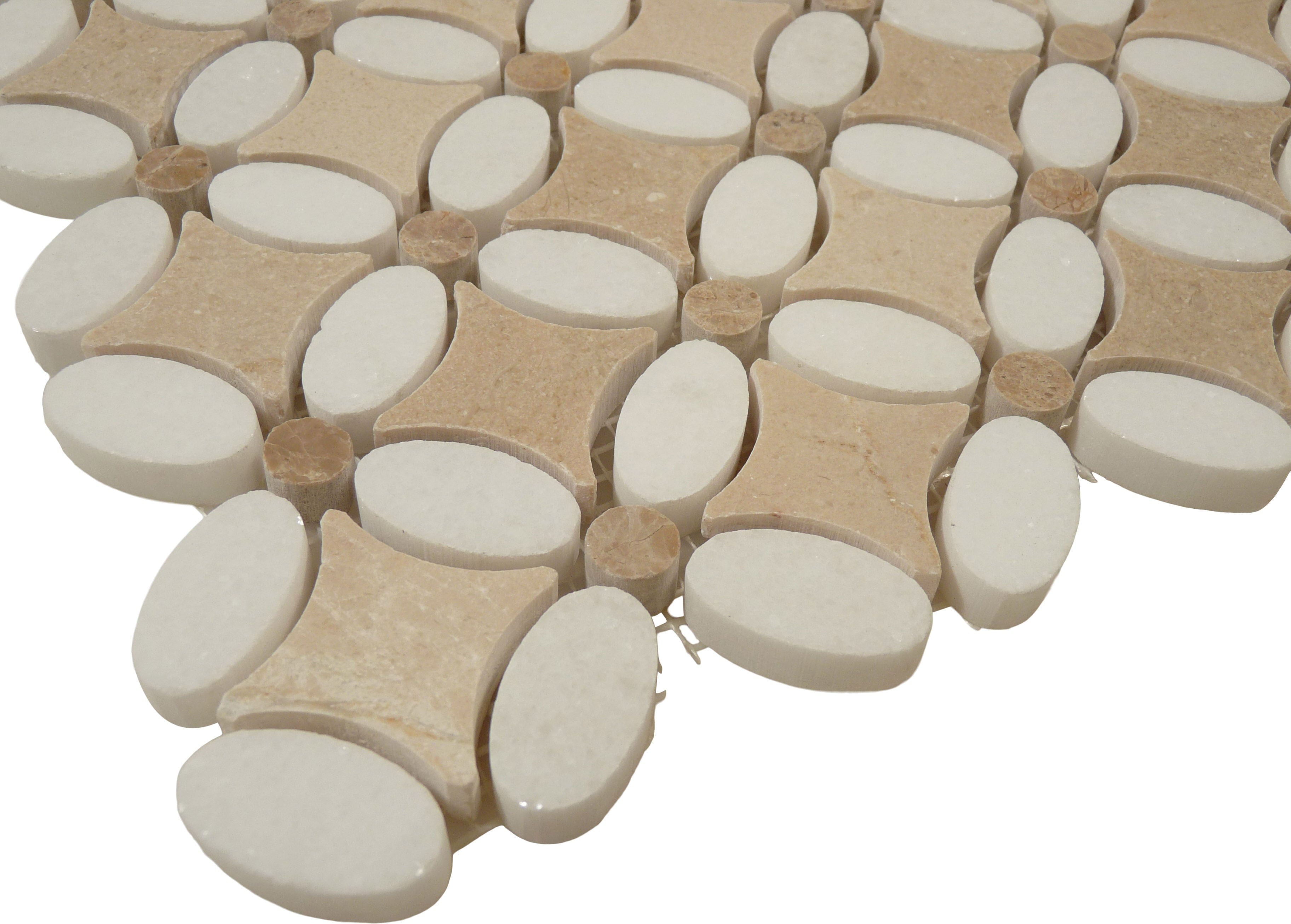 Thassos White, Emperador Light and Crema Marfil Beige Flower Stone Tile Euro Glass