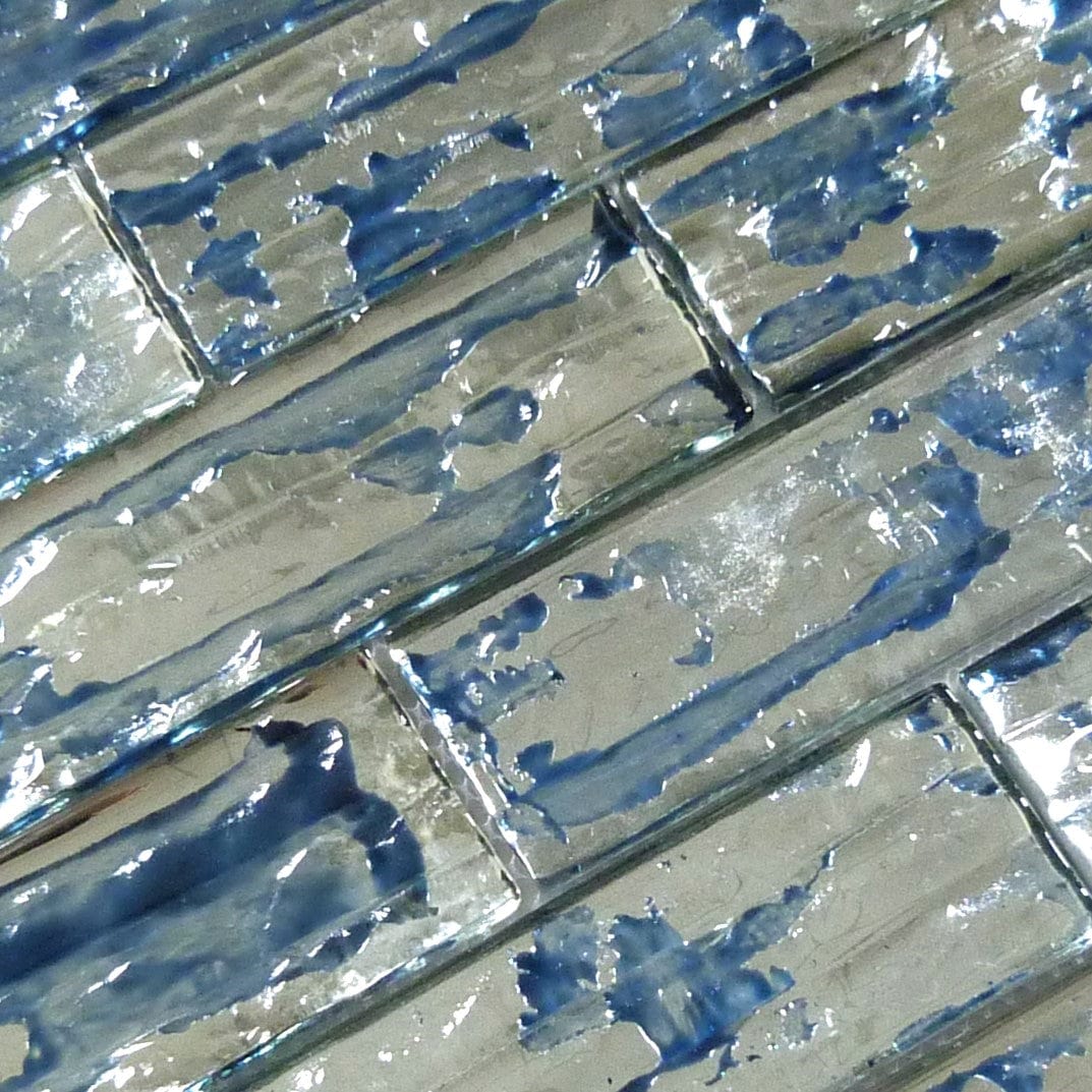 Droplettes Prussian Ice Blue 2x6 Rippled Glossy Glass Tile Euro Glass