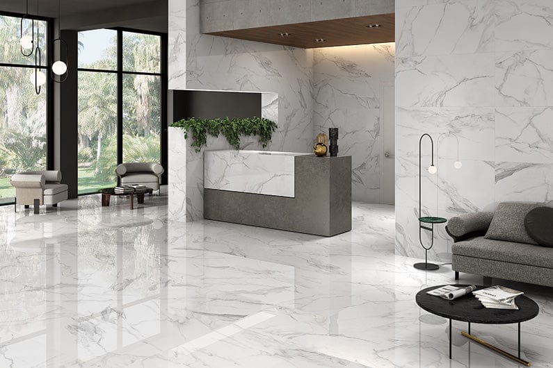 Even White 24x48 Polished Porcelain Tile Euro Glass