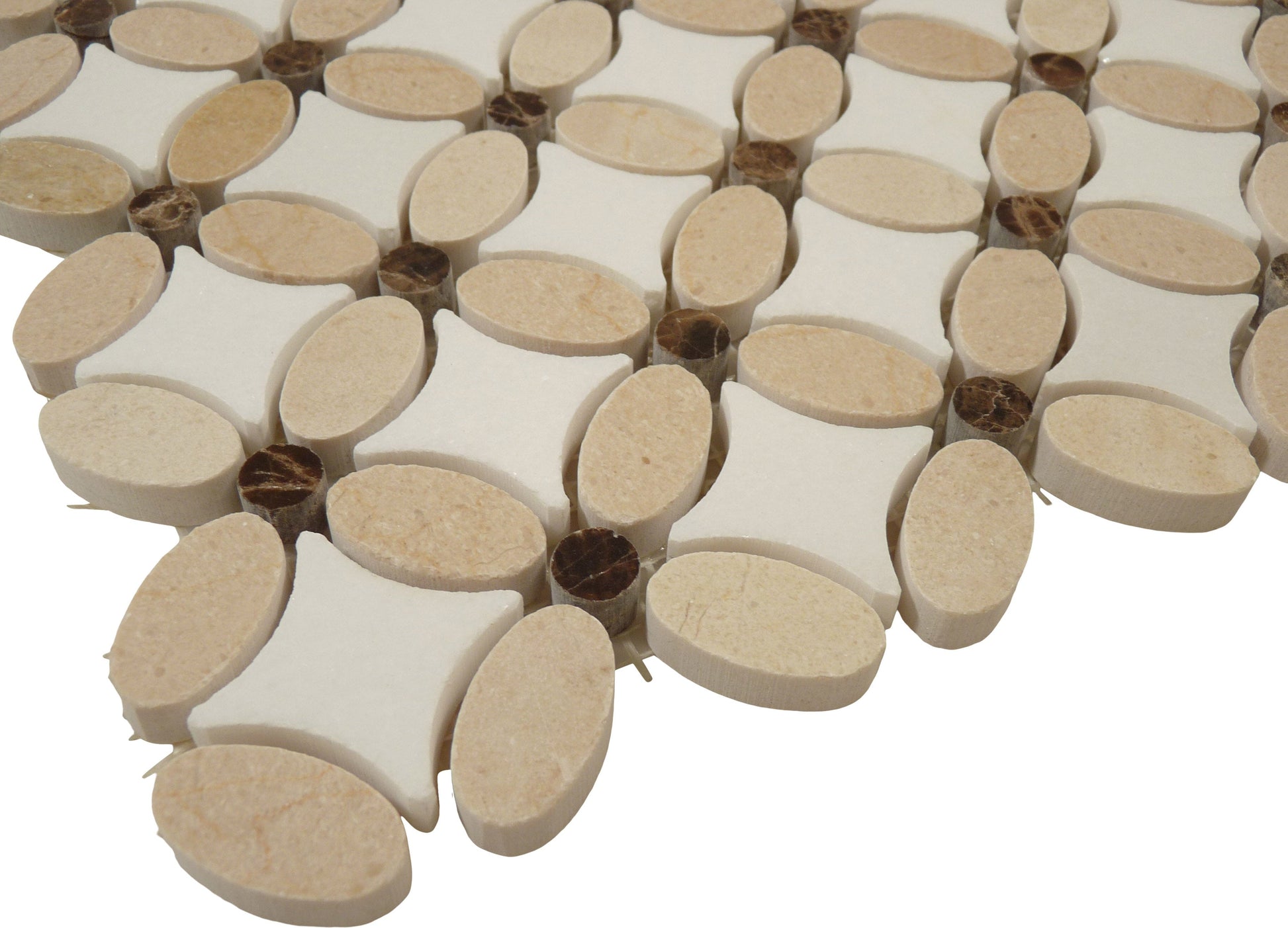 Crema Marfil, Emperador Dark and Thassos White Beige Flower Stone Tile Euro Glass