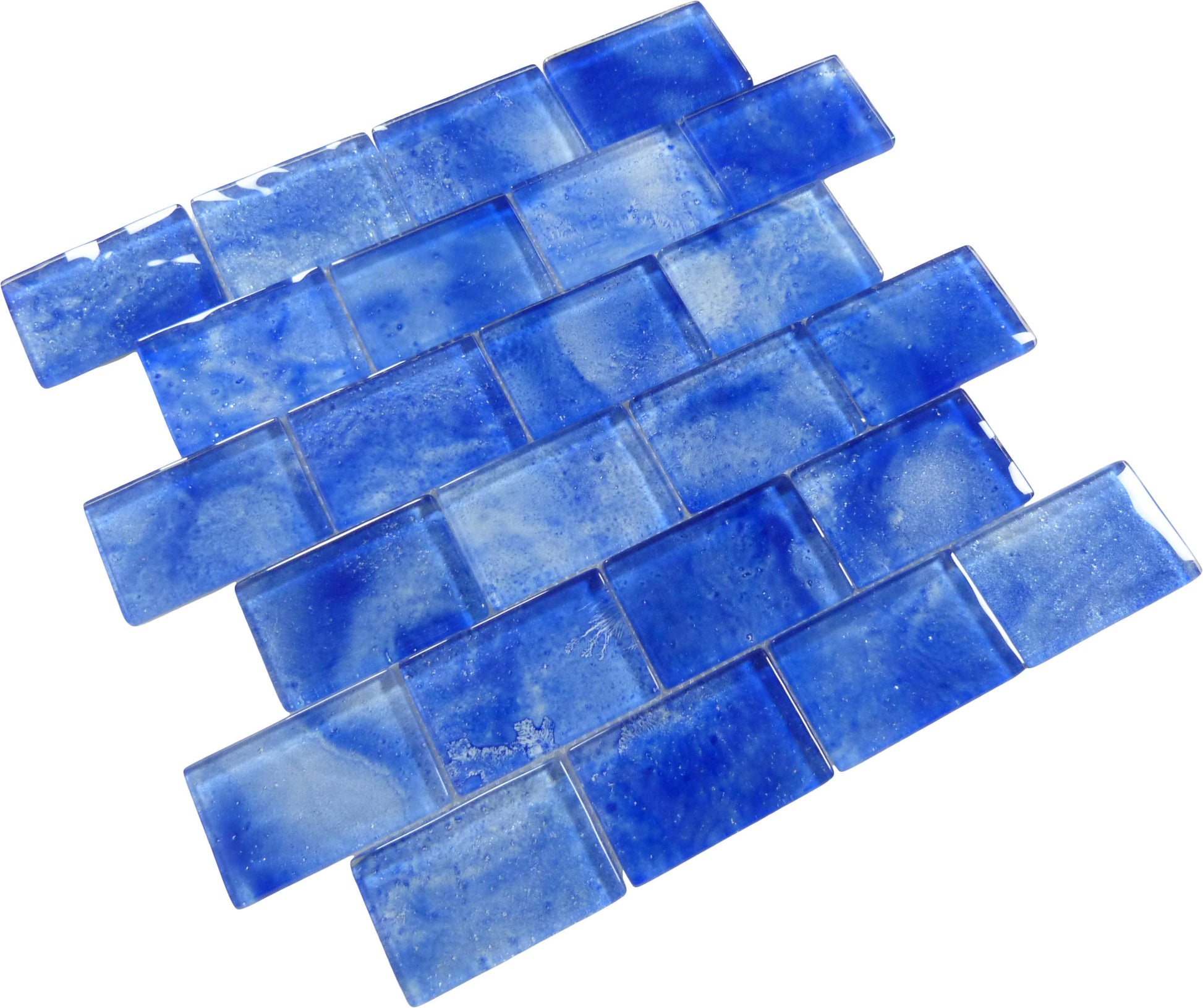 Frothy Swirls Azulejo Art Blue 2x3 Glossy Glass Tile Euro Glass