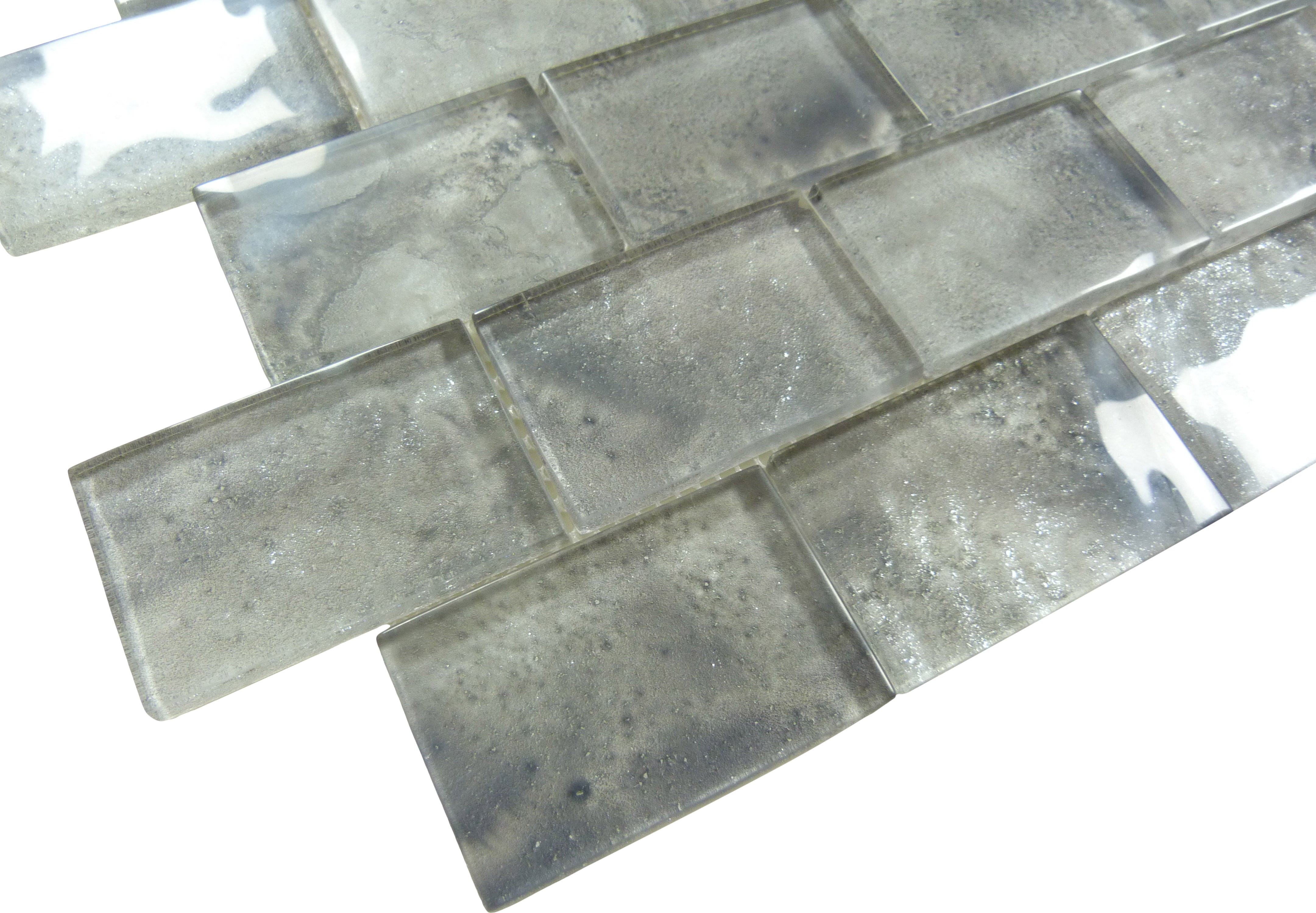 Frothy Swirls Lounge Mist Grey 2x3 Glossy Glass Tile Euro Glass