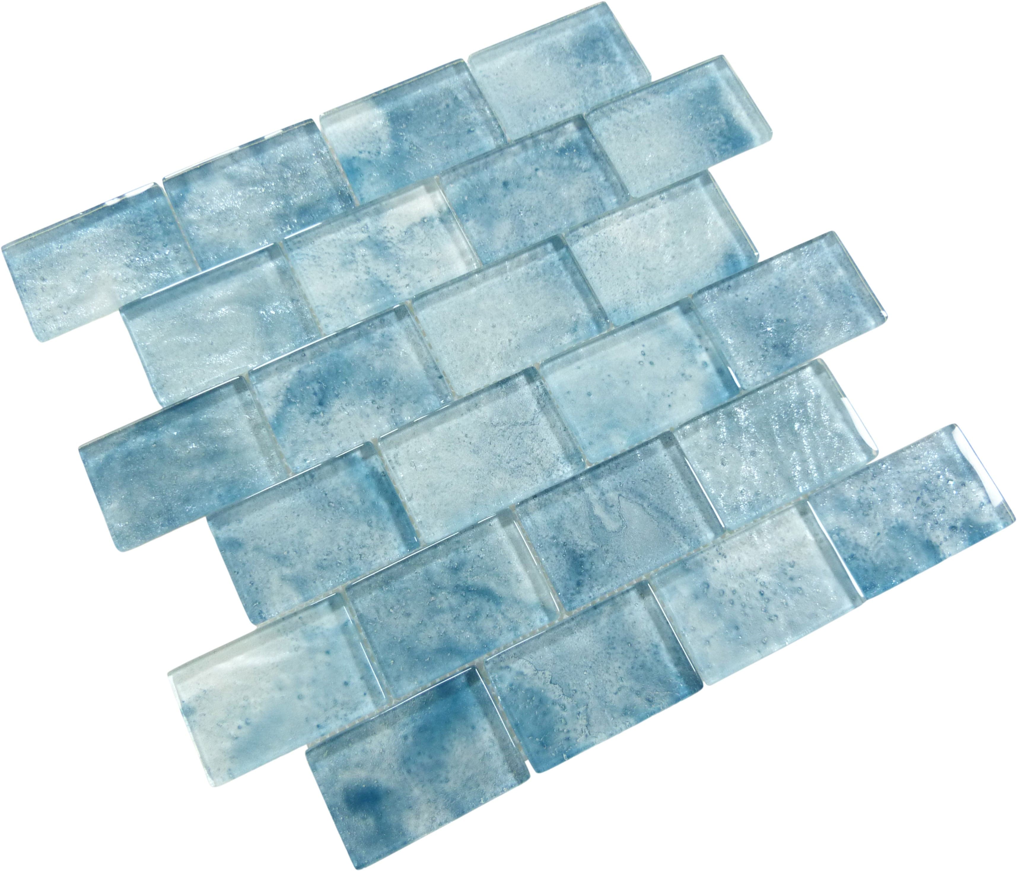 Frothy Swirls Swanky Pool Aqua 2x3 Glossy Glass Tile Euro Glass