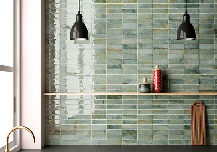 Hanoi Celadon Green 2.5x8 Glossy Tile Euro Glass