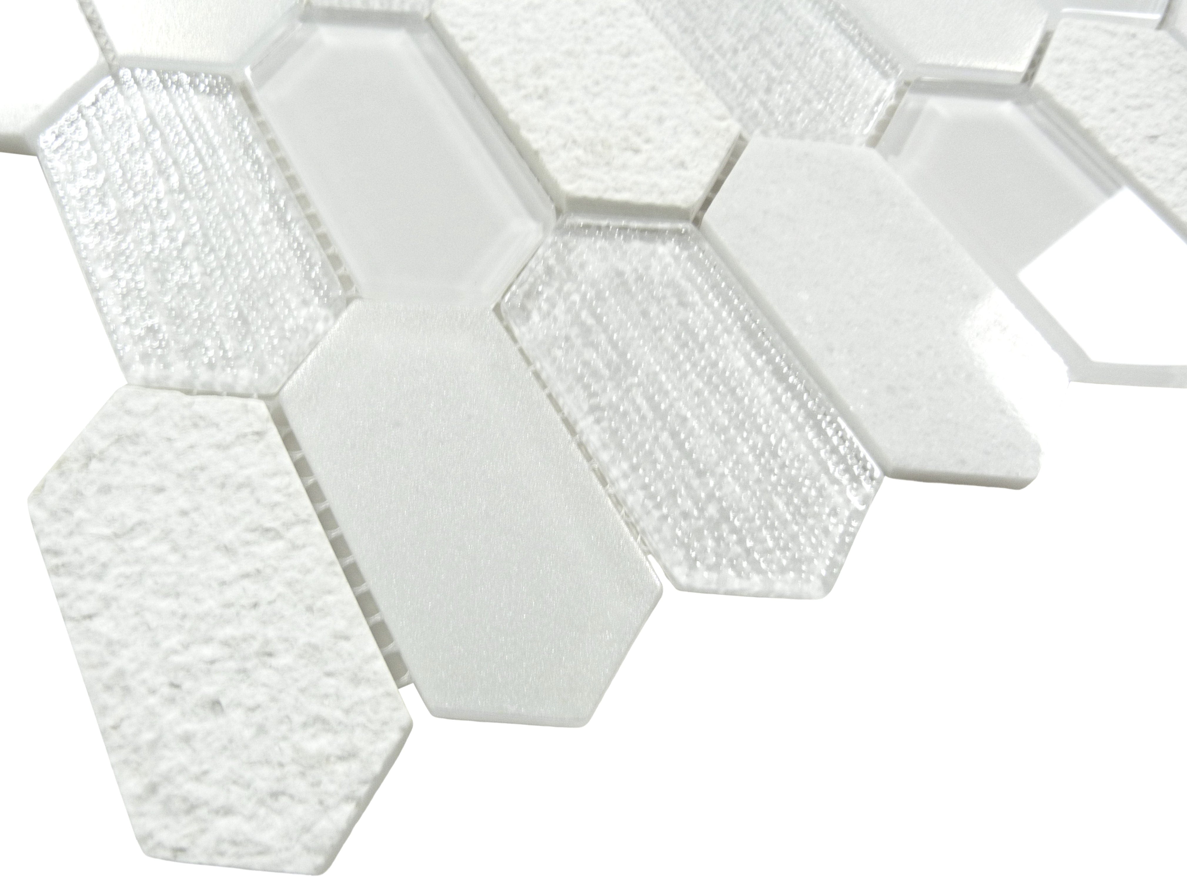 Modular Garden Edret Field White Elongated Hexagon Tile Euro Glass