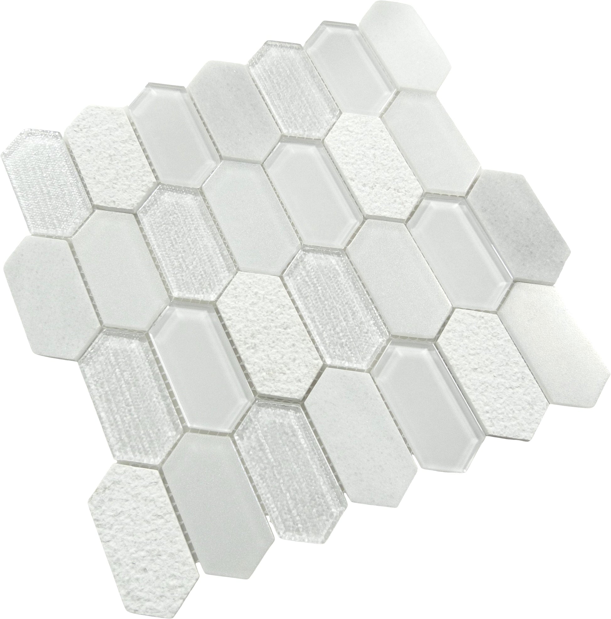 Modular Garden Edret Field White Elongated Hexagon Tile Euro Glass