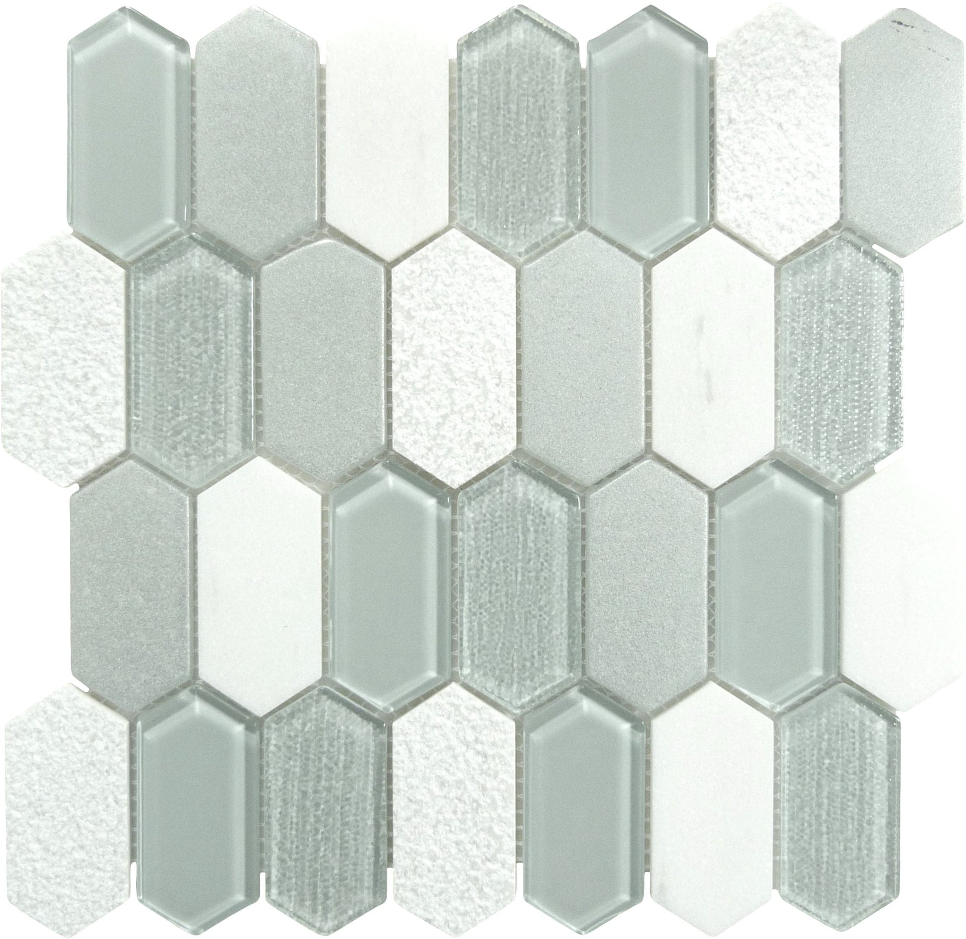 Modular Garden Mint Cove Grey Elongated Hexagon Tile Euro Glass