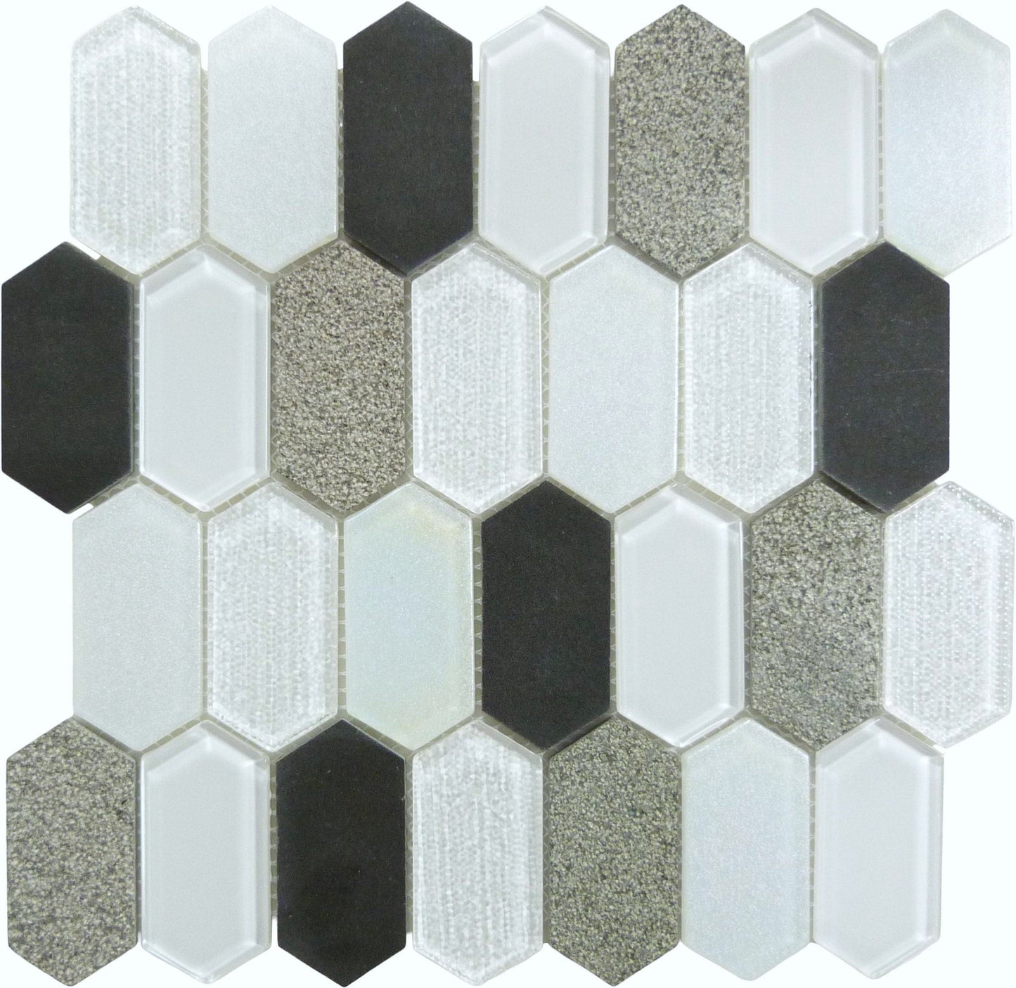 Modular Garden Tivoli Square Black Elongated Hexagon Tile Euro Glass