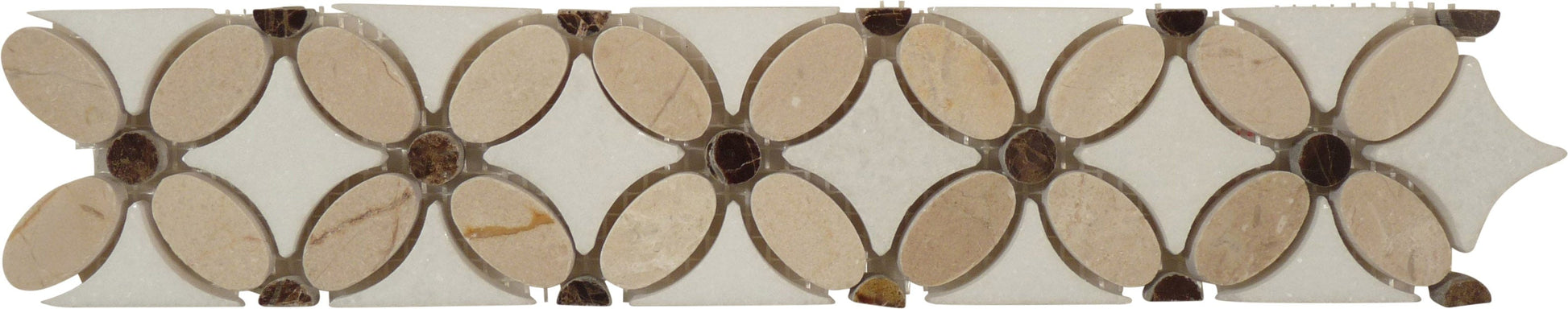 Crema Marfil, Emperador Dark and Thassos White Border Beige Flower Stone Tile Euro Glass