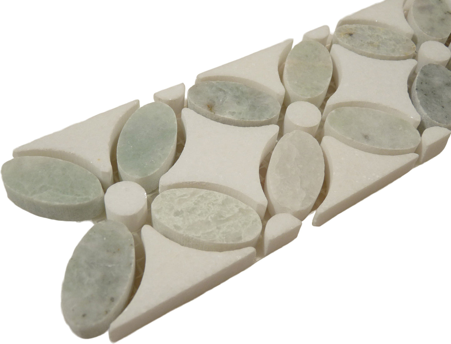 Ming Green and Thassos White Border Flower Stone Tile Euro Glass
