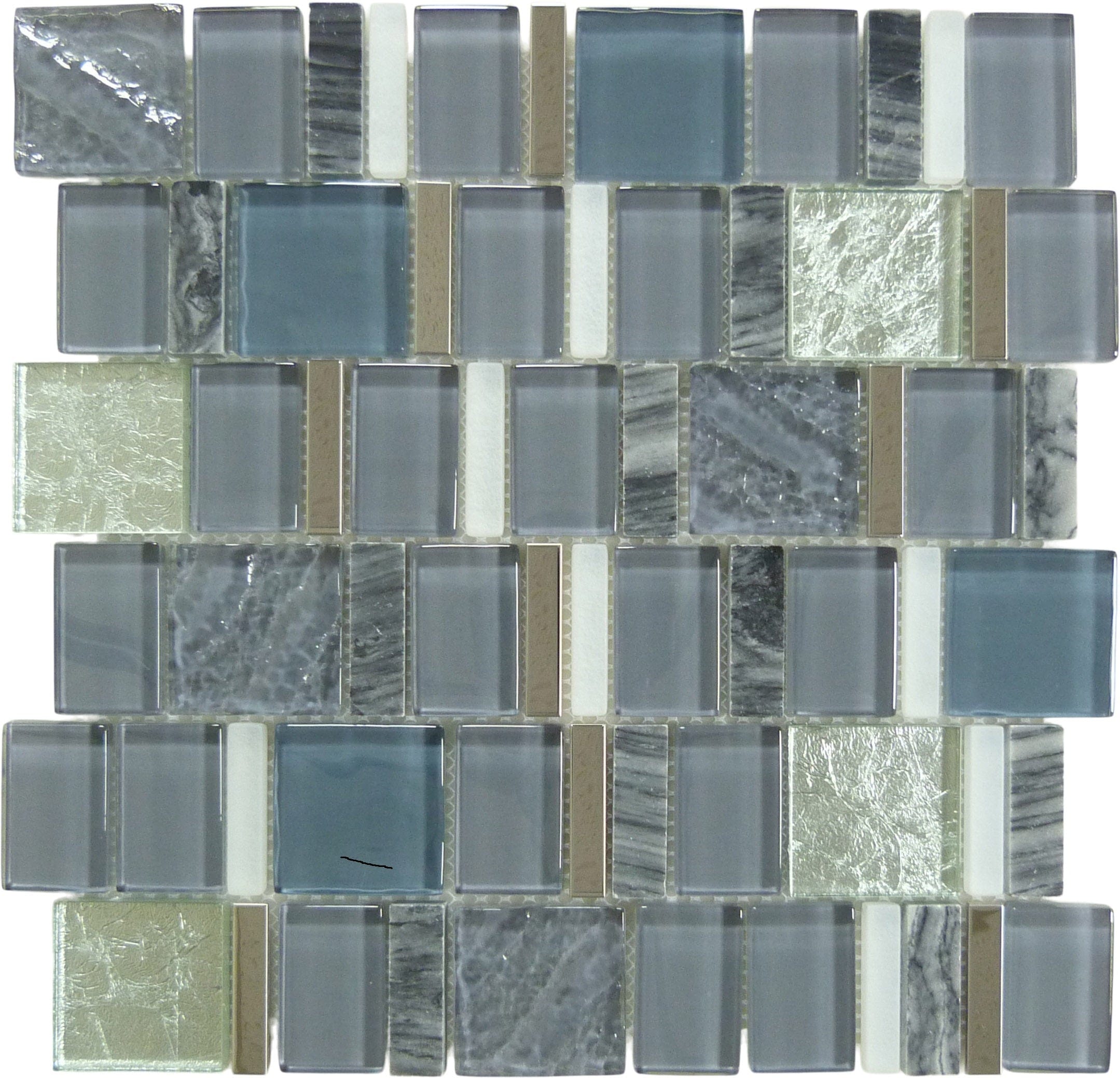 Oceanic Cerulean AS73 Grey Unique Shapes Glass and Stone Glossy Tile Euro Glass