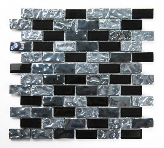 Crystal Metallic Blend Black 1x2 Glass Tile Fusion