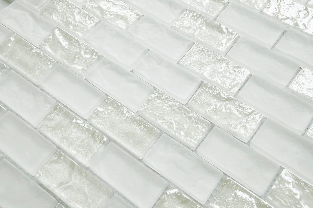 Crystal Soho White 1x2 Glass Tile Fusion