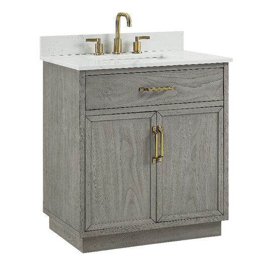 Denton 30" Vanity Combo Nature Elm with Calacatta Quartz Top Horizon Tile