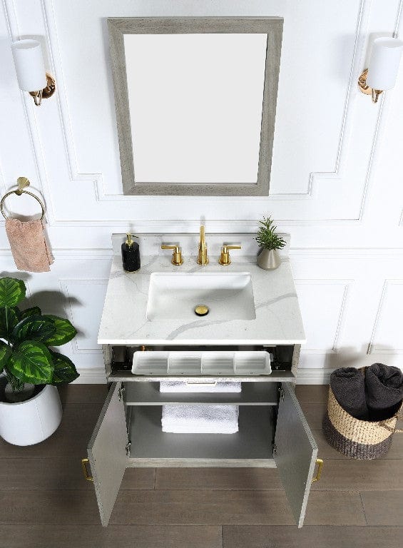 Denton 30" Vanity Combo Nature Elm with Calacatta Quartz Top Horizon Tile