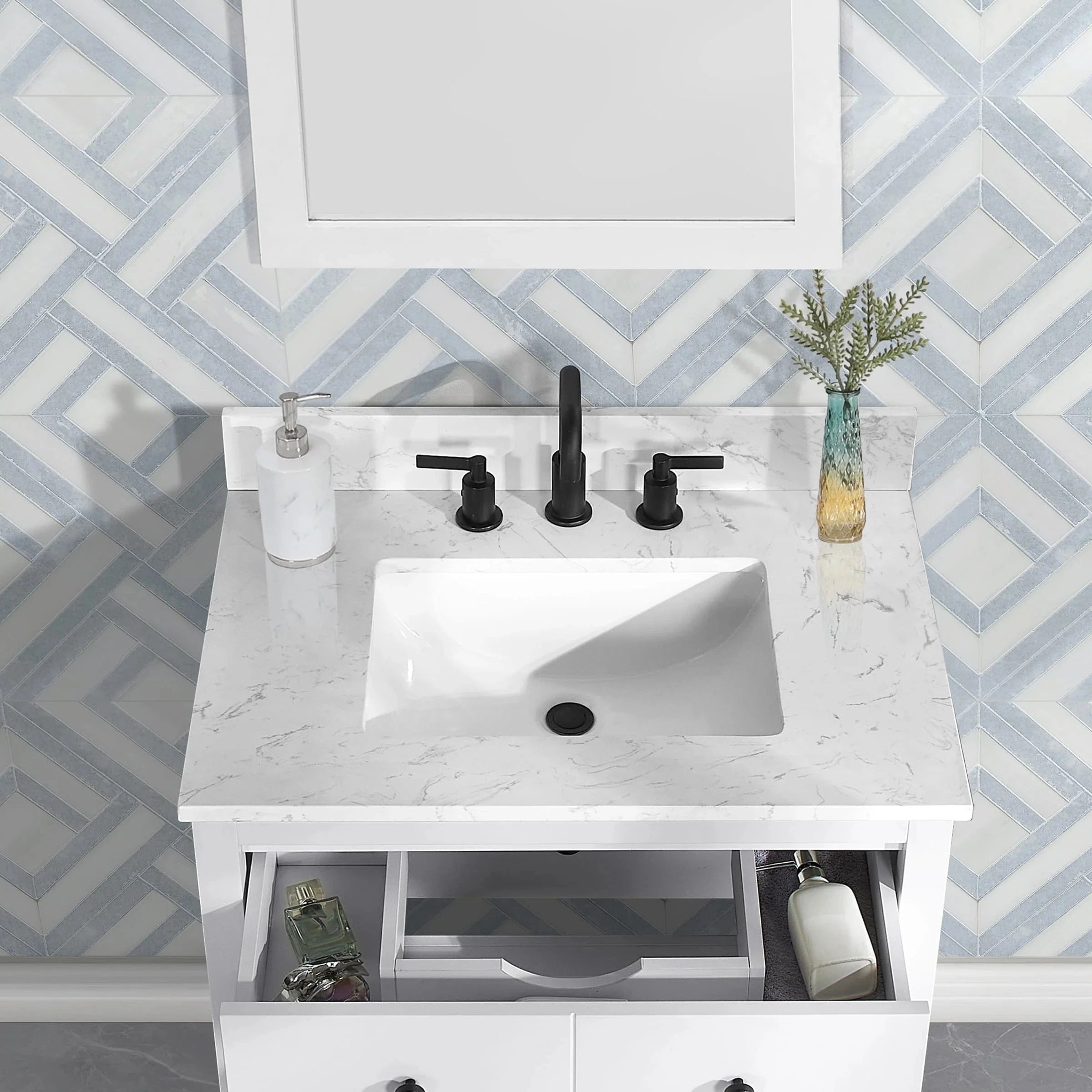 Encino 30" Single Vanity With Carrara Engineered Stone Top Horizon Tile