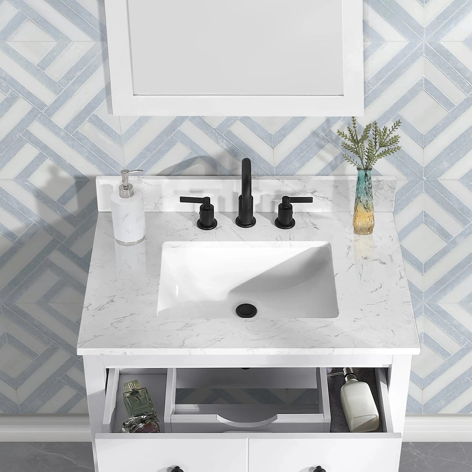 Encino 30" Single Vanity With Carrara Engineered Stone Top Horizon Tile