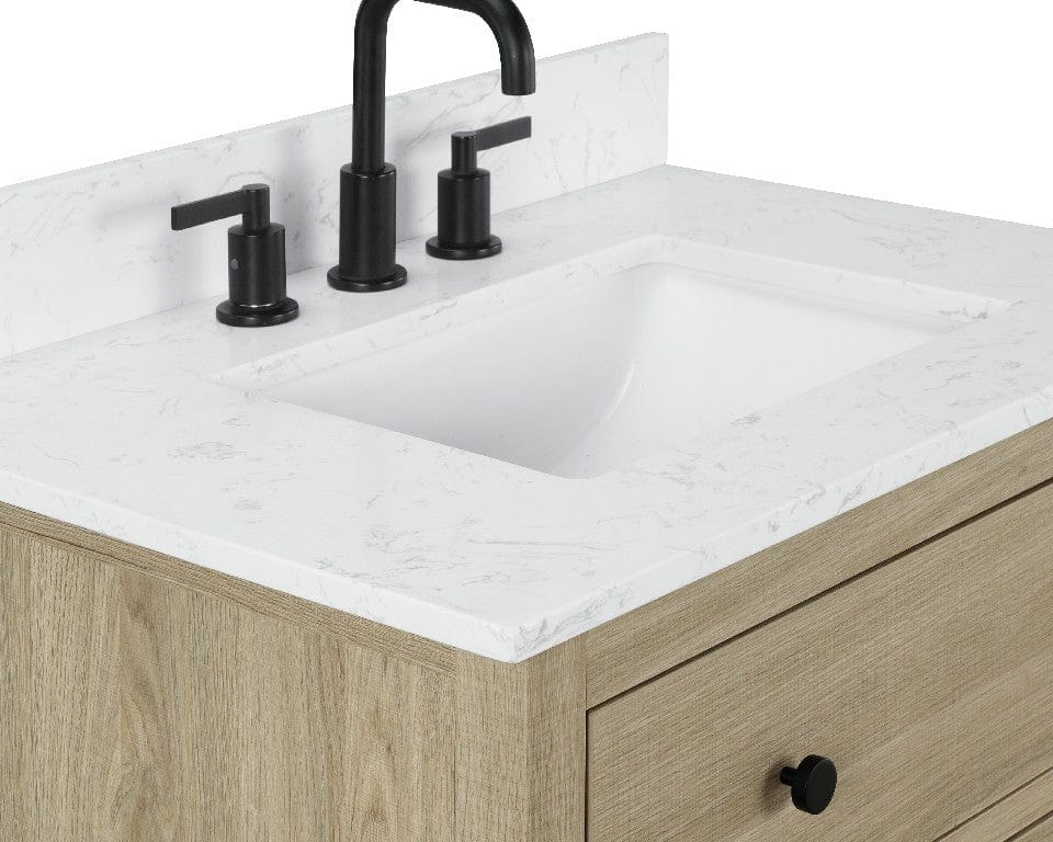 Encino 30" Vanity Combo Light Oak with Carrara White Engineered Stone Top Horizon Tile