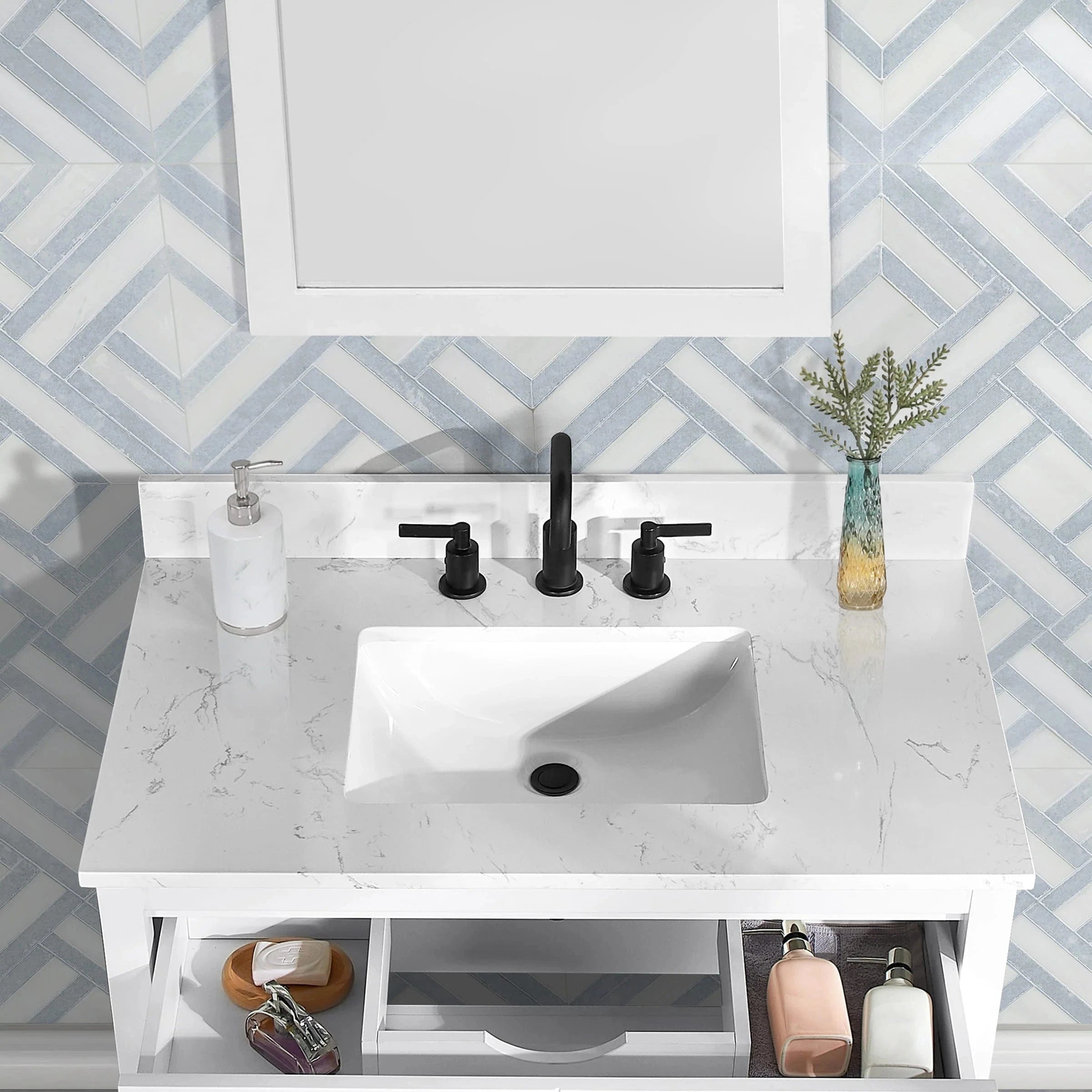 Encino 36" Single Vanity With Carrara Engineered Stone Top Horizon Tile