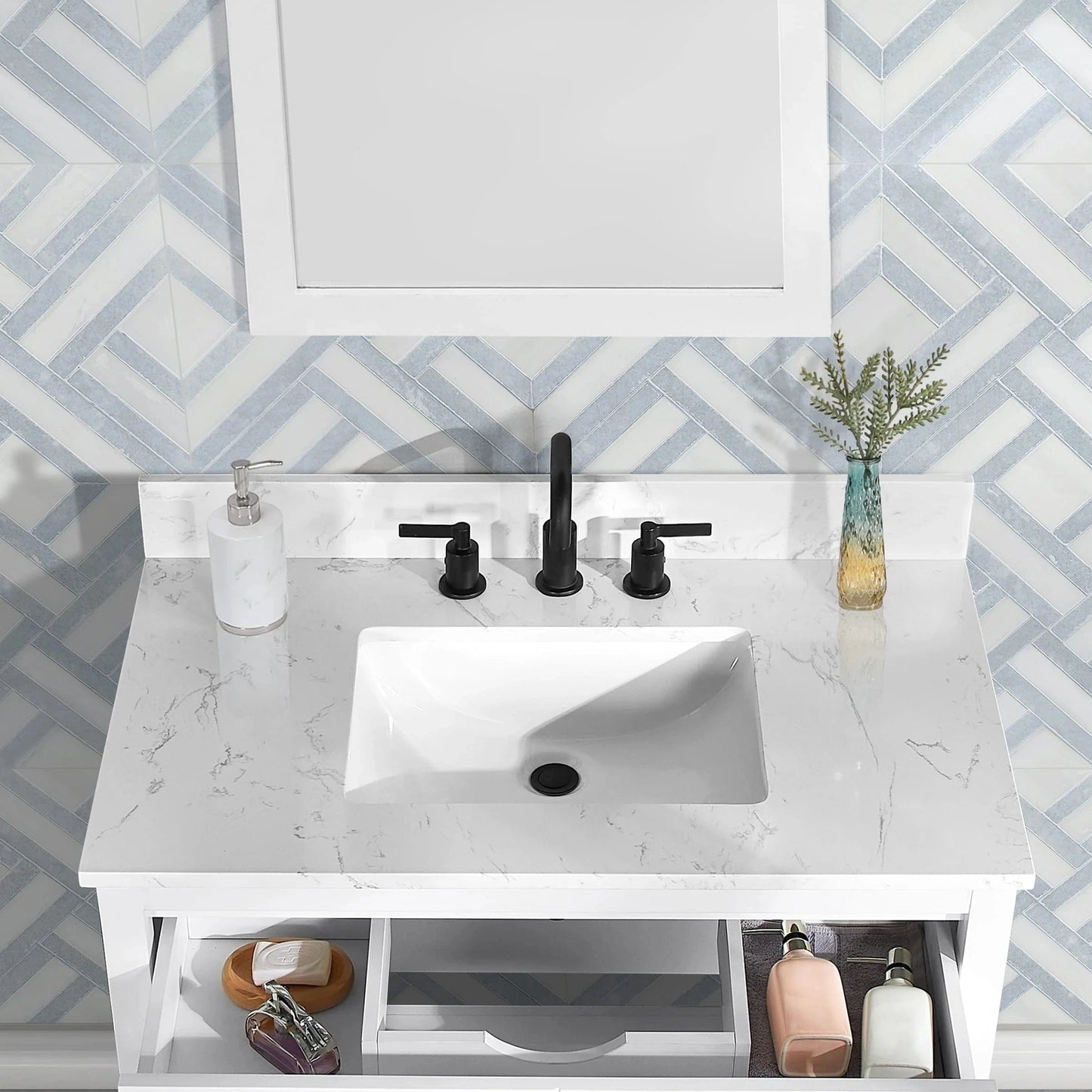 Encino 36" Single Vanity With Carrara Engineered Stone Top Horizon Tile