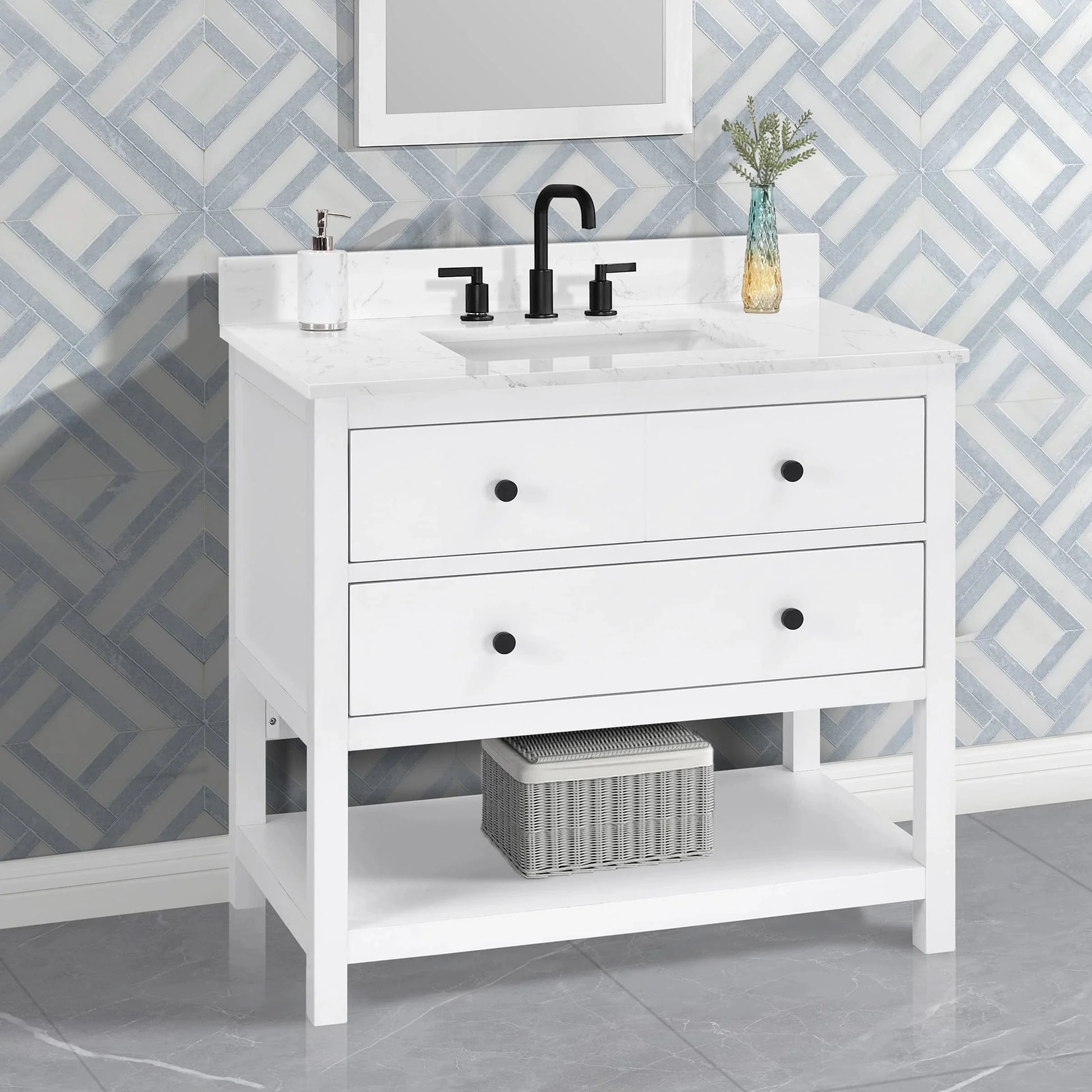 Encino 36" Single Vanity With Carrara Engineered Stone Top Horizon Tile