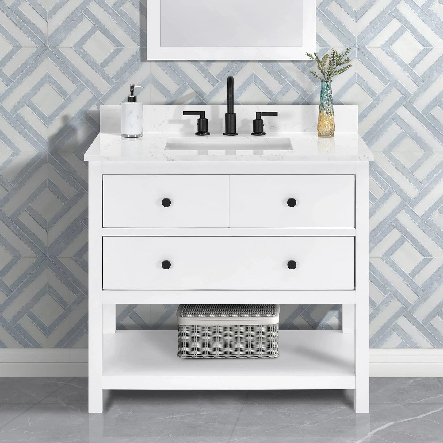 Encino 36" Single Vanity With Carrara Engineered Stone Top Horizon Tile