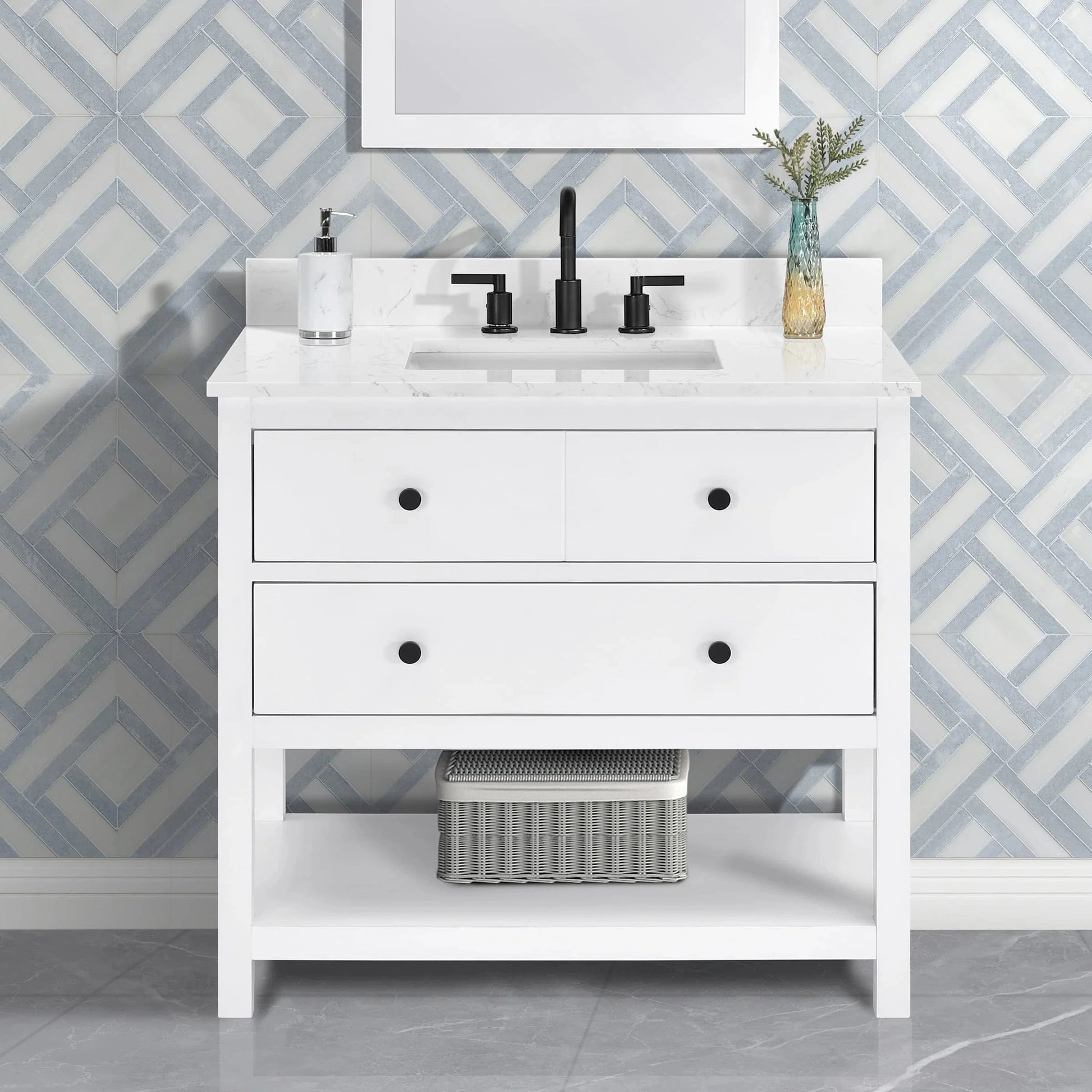 Encino 36" Single Vanity With Carrara Engineered Stone Top Horizon Tile