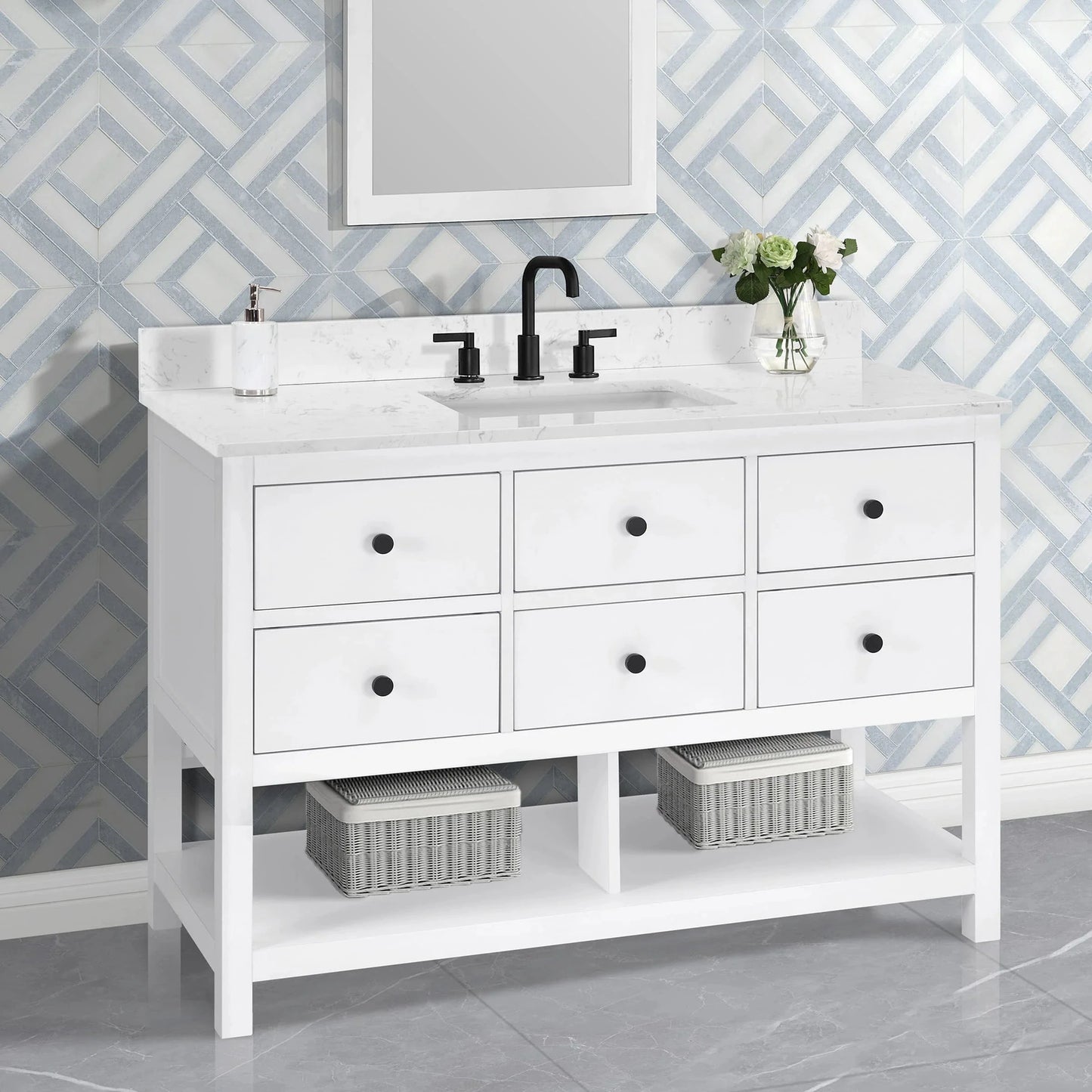 Encino 48" Single Vanity With Carrara Engineered Stone Top Horizon Tile