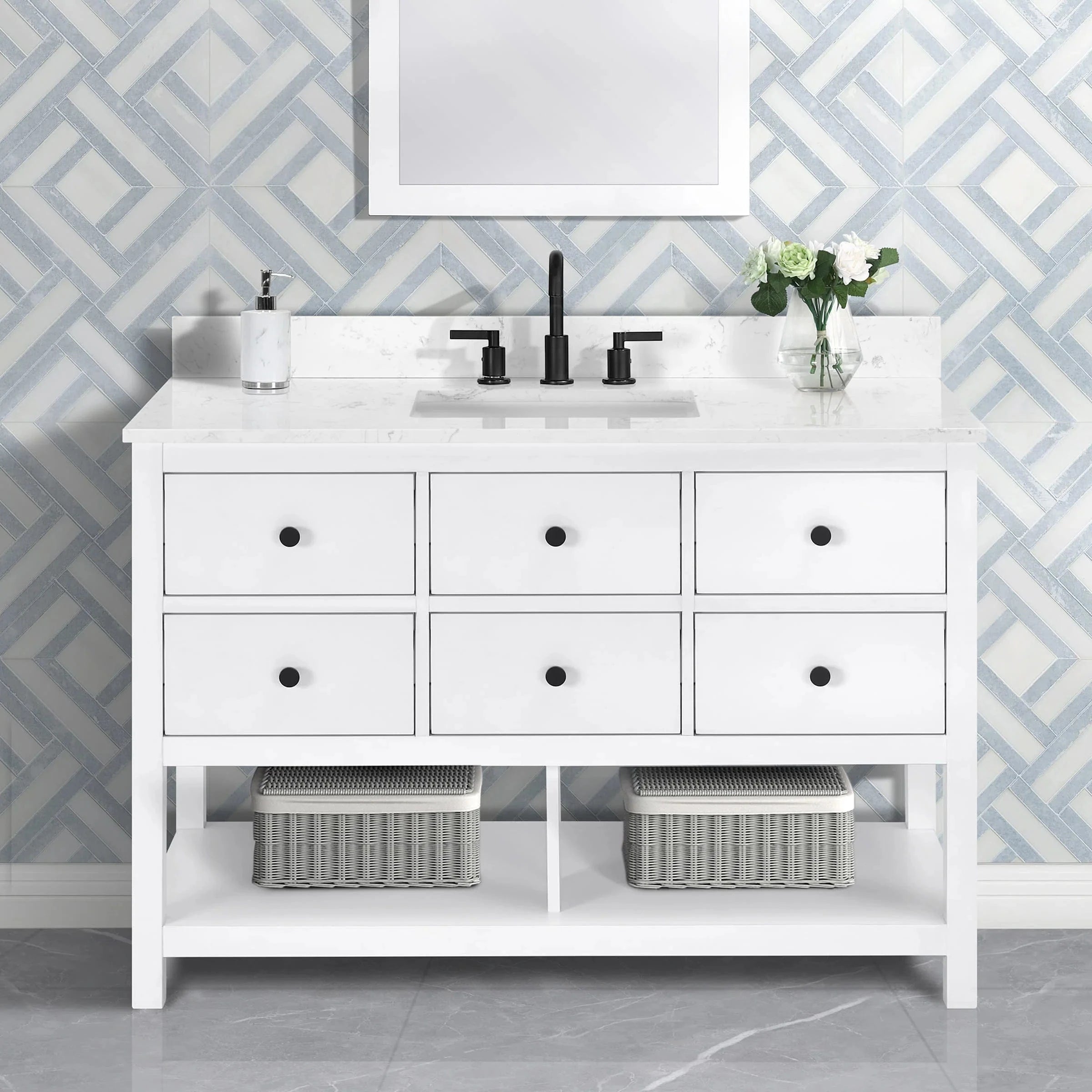 Encino 48" Single Vanity With Carrara Engineered Stone Top Horizon Tile