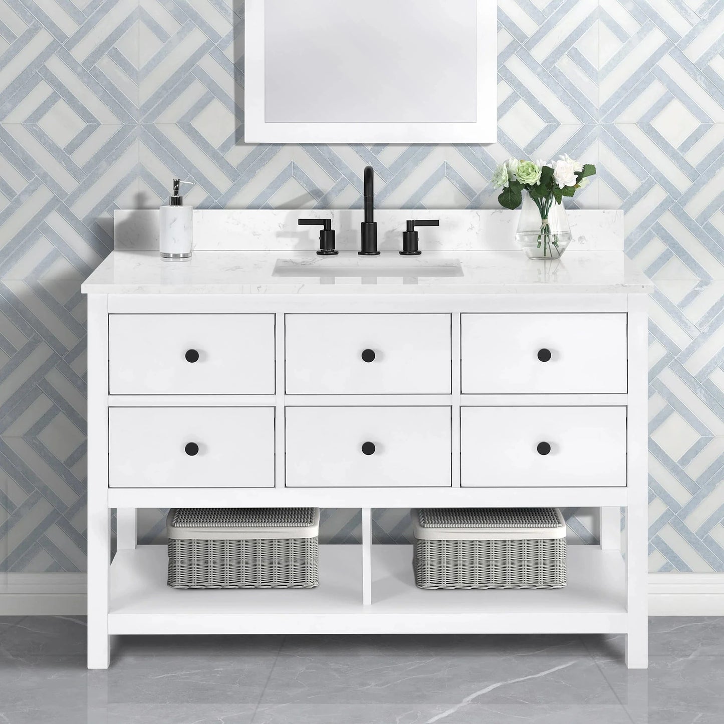 Encino 48" Single Vanity With Carrara Engineered Stone Top Horizon Tile