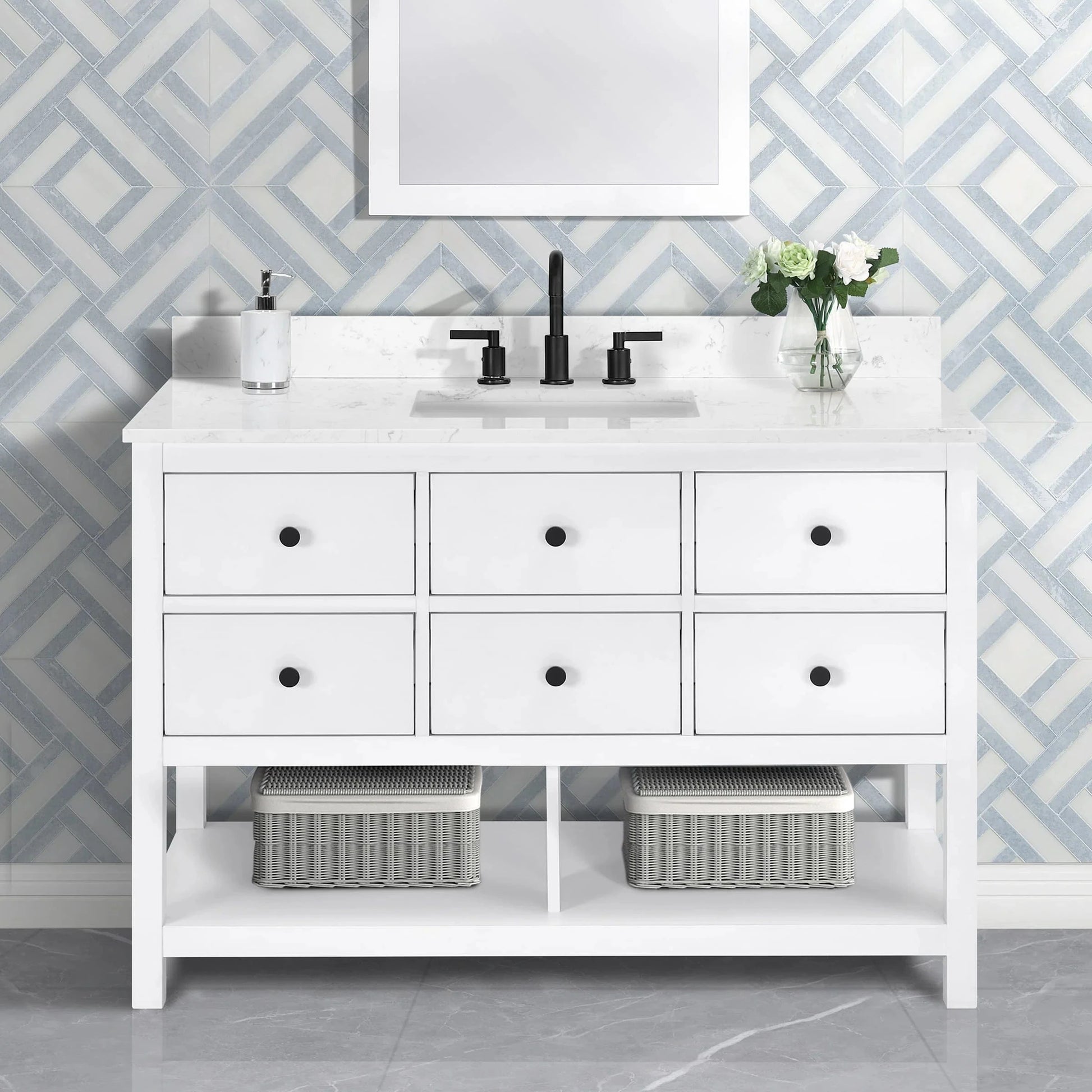 Encino 48" Single Vanity With Carrara Engineered Stone Top Horizon Tile